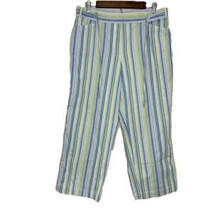 Sag Harbor Capri Pants 14 Crop Blue Green Striped Cottagecore Coastal‎ Grandma